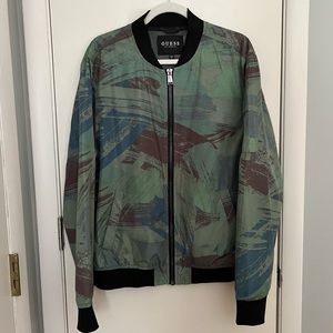 Guess Bomber Jacket - Green Brushed Camo Pattern - L